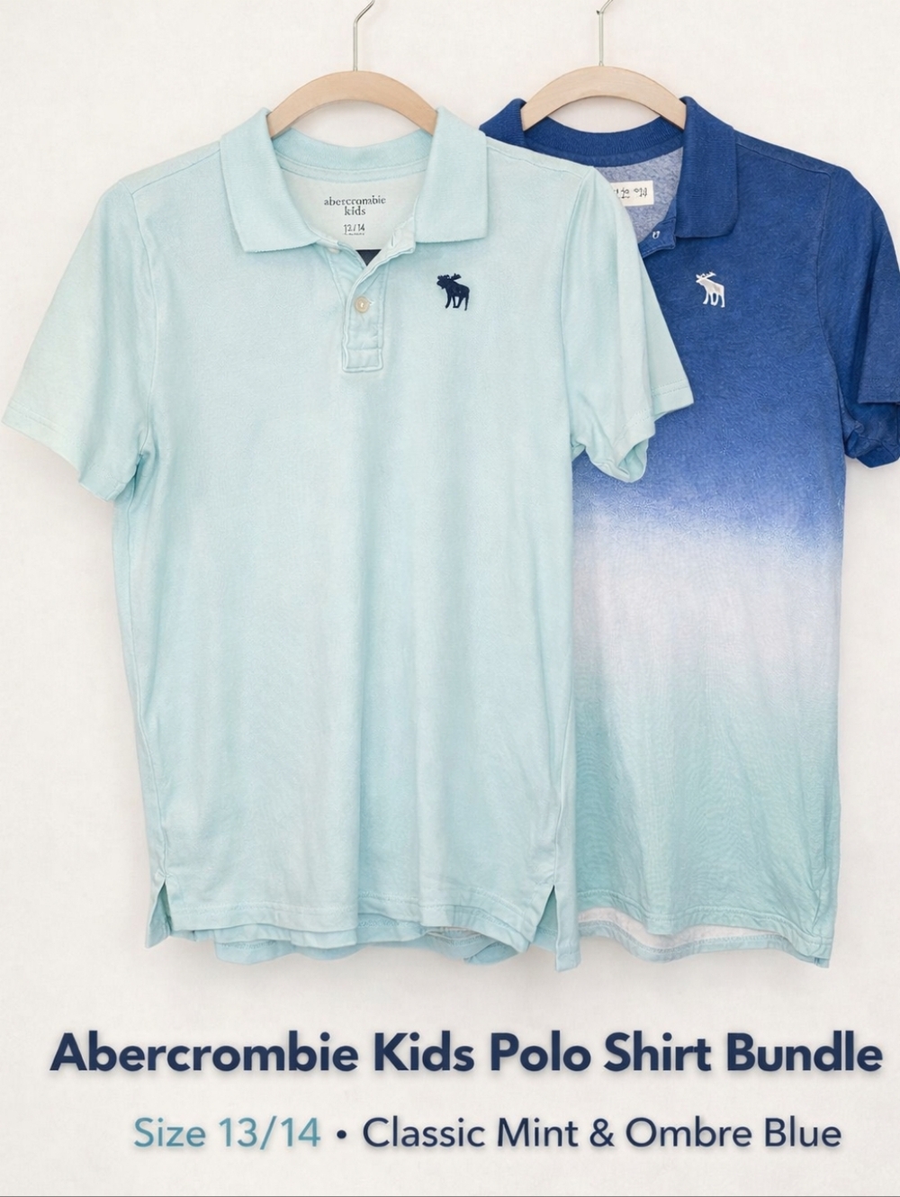 Abercrombie Kids Polo Shirt Bundle Boys Size 13/14 Blue Ombre/Mint Classic Logo